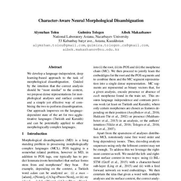 Character-Aware Neural Morphological Disambiguation - ACL Anthology
