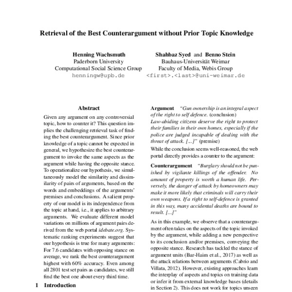 Retrieval of the Best Counterargument without Prior Topic Knowledge ...