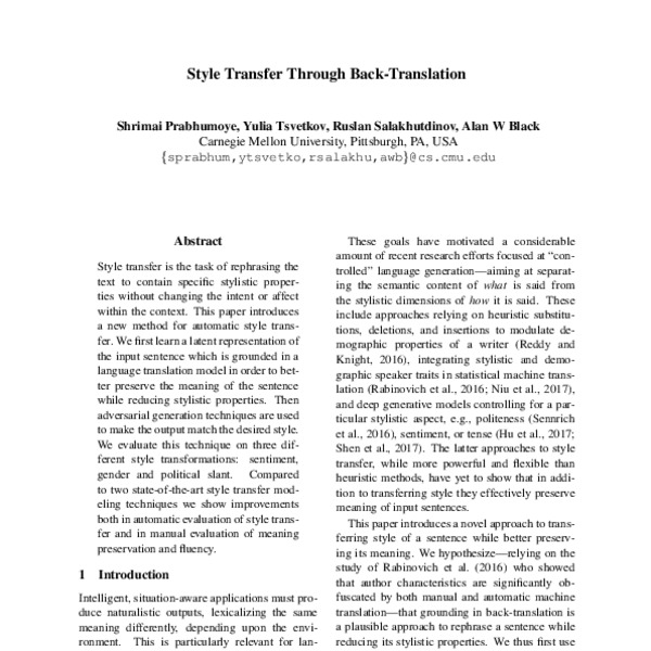 Style Transfer Through Back-Translation - ACL Anthology