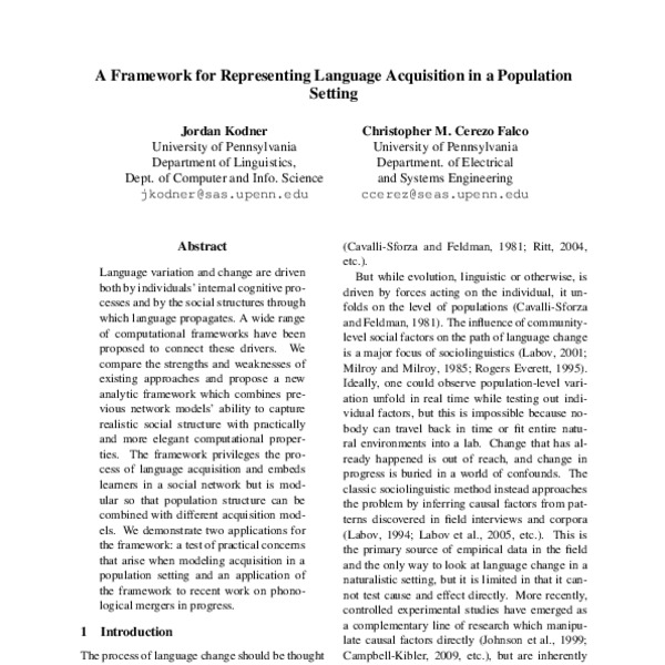 A Framework for Representing Language Acquisition in a Population ...