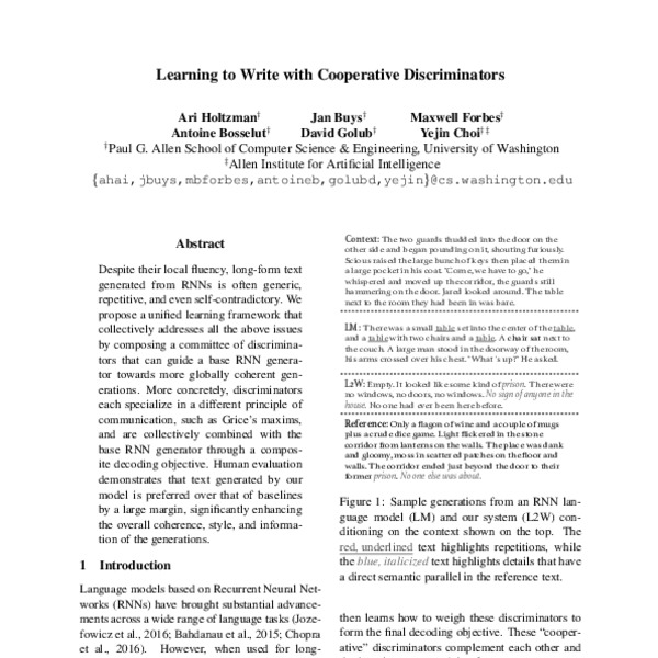 Learning to Write with Cooperative Discriminators - ACL Anthology