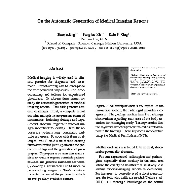 On The Automatic Generation Of Medical Imaging Reports Acl Anthology