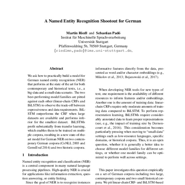 A Named Entity Recognition Shootout for German - ACL Anthology