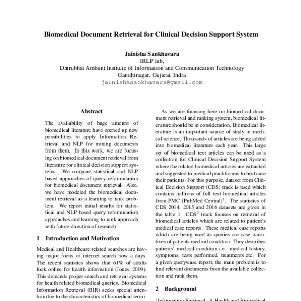 Biomedical Document Retrieval for Clinical Decision Support System ...