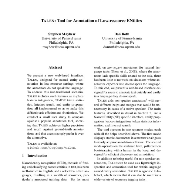 TALEN: Tool for Annotation of Low-resource ENtities - ACL Anthology