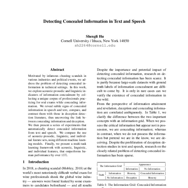 Detecting Concealed Information in Text and Speech ACL Anthology