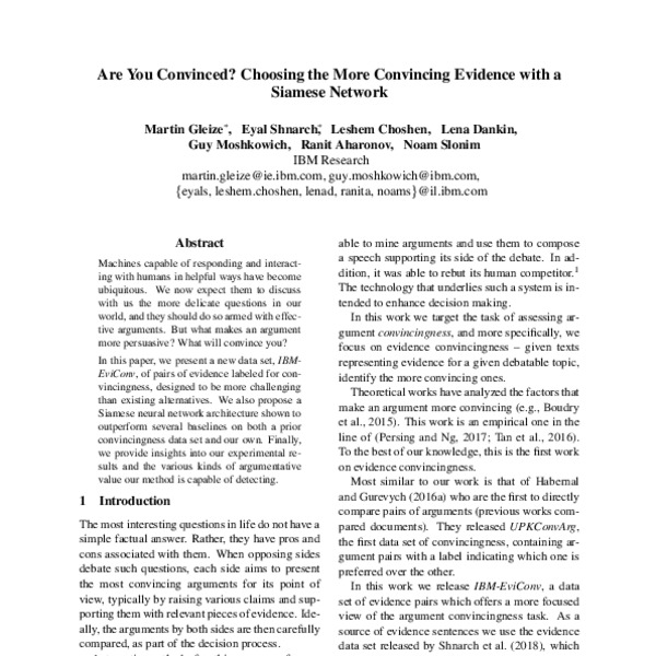Are You Convinced? Choosing the More Convincing Evidence with a Siamese ...
