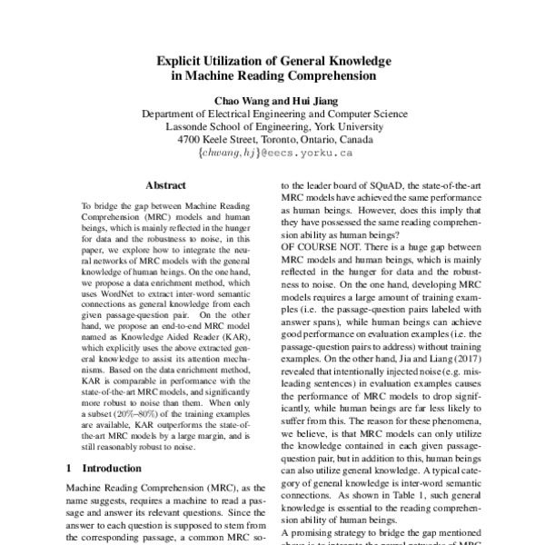 Explicit Utilization of General Knowledge in Machine Reading ...