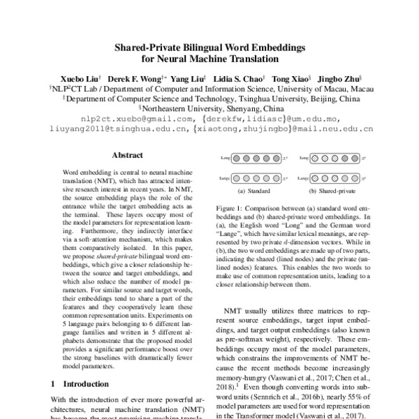 Shared-Private Bilingual Word Embeddings for Neural Machine Translation ...