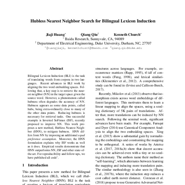 Hubless Nearest Neighbor Search for Bilingual Lexicon Induction - ACL ...