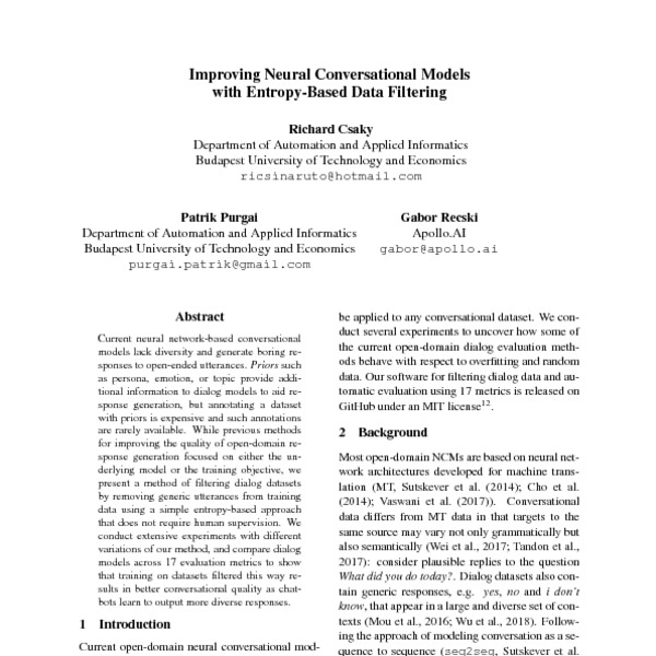 Improving Neural Conversational Models with Entropy-Based Data ...