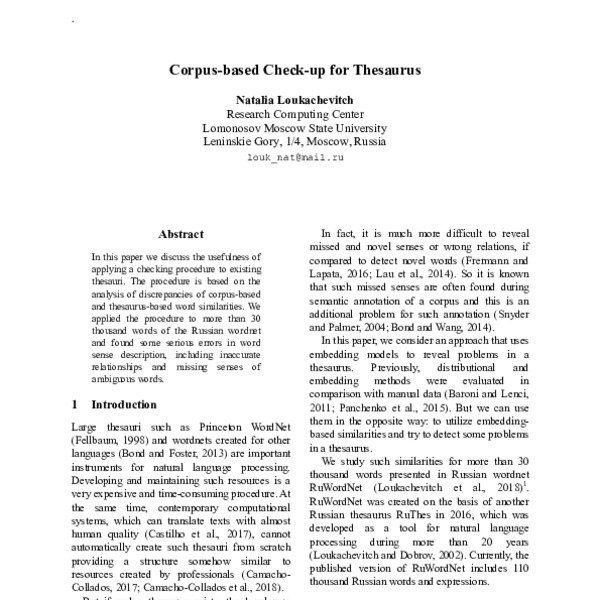 Corpus based Check up For Thesaurus ACL Anthology