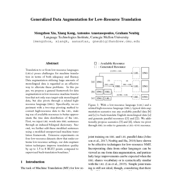 Generalized Data Augmentation For Low Resource Translation Acl Anthology