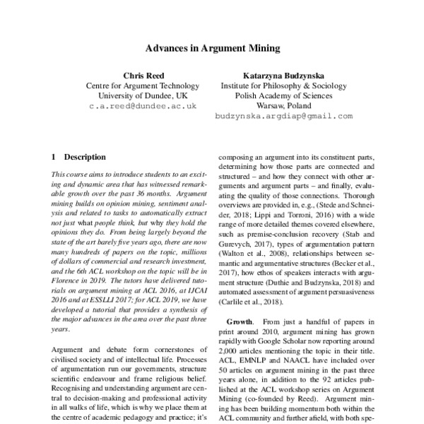 Advances in Argument Mining - ACL Anthology