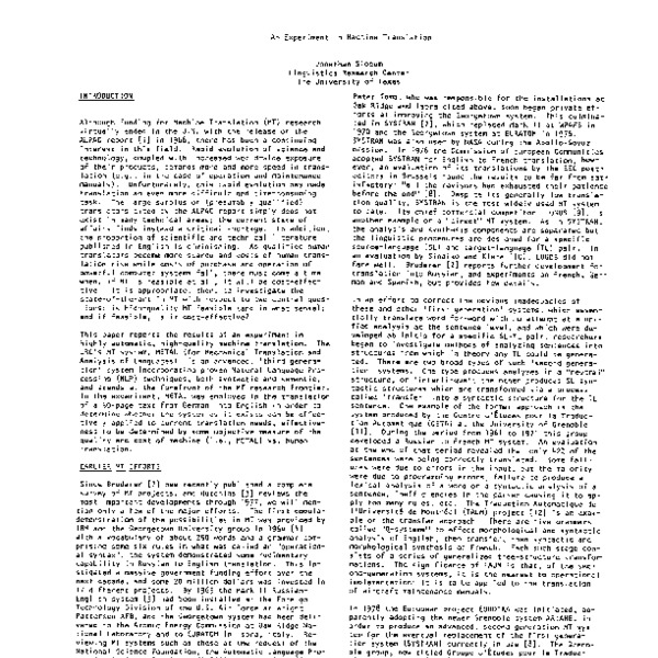 An Experiment in Machine Translation - ACL Anthology