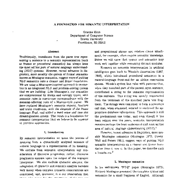 A Foundation for Semantic Interpretation - ACL Anthology