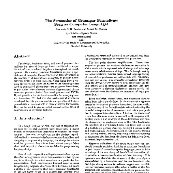 The Semantics of Grammar Formalisms Seen as Computer Languages - ACL ...