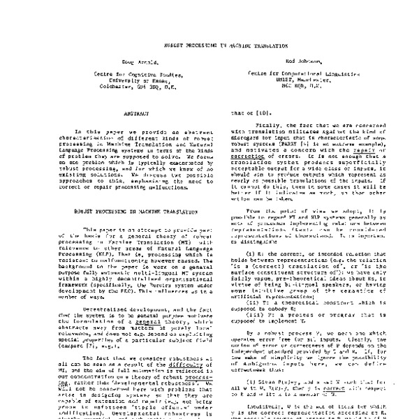 Robust Processing in Machine Translation - ACL Anthology