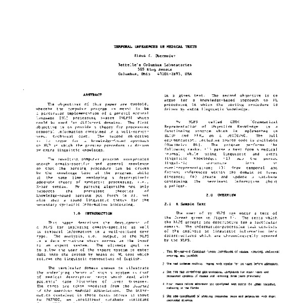 Temporal Inferences in Medical Texts - ACL Anthology