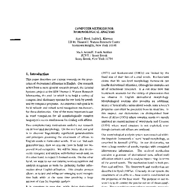 Computer Methods for Morphological Analysis - ACL Anthology
