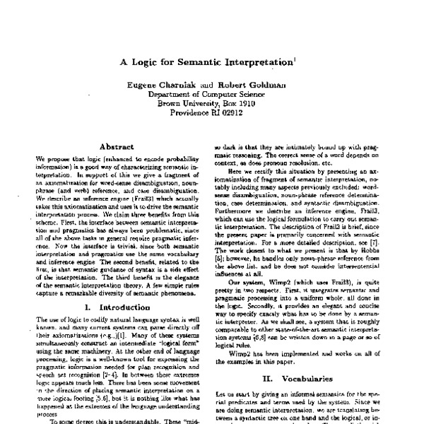 A Logic for Semantic Interpretation - ACL Anthology
