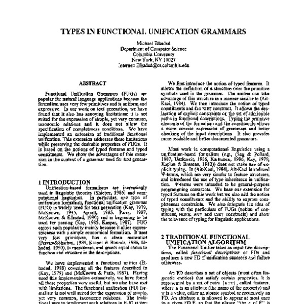 Types in Functional Unification Grammars - ACL Anthology