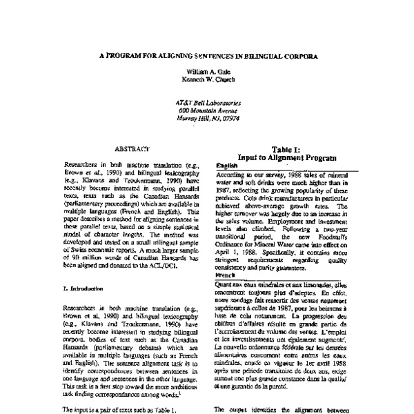 A Program for Aligning Sentences in Bilingual Corpora - ACL Anthology