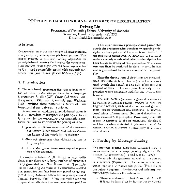 Principle Based Parsing Without Overgeneration Acl Anthology