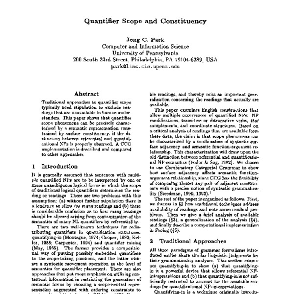 Quantifier Scope and Constituency - ACL Anthology