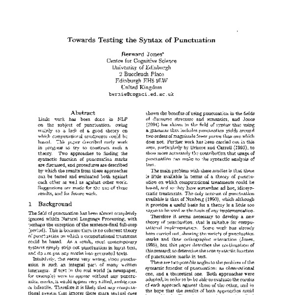 Towards Testing the Syntax of Punctuation - ACL Anthology