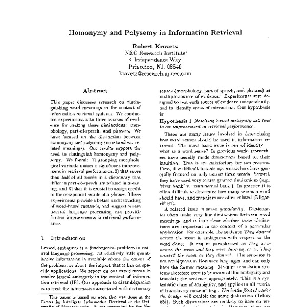 Homonymy and Polysemy in Information Retrieval - ACL Anthology
