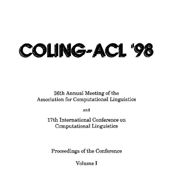 36th Annual Meeting of the Association for Computational Linguistics