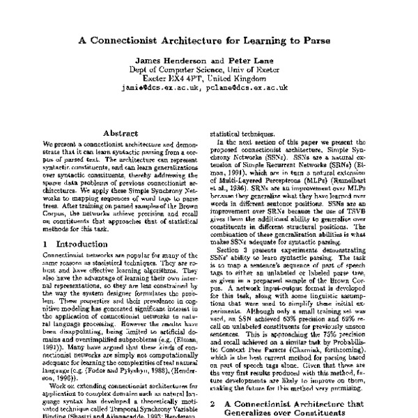 A Connectionist Architecture for Learning to Parse - ACL Anthology