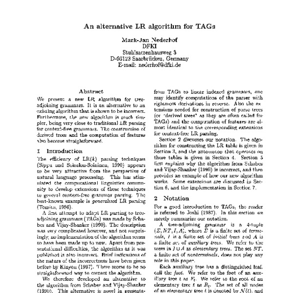 An Alternative LR Algorithm for TAGs - ACL Anthology