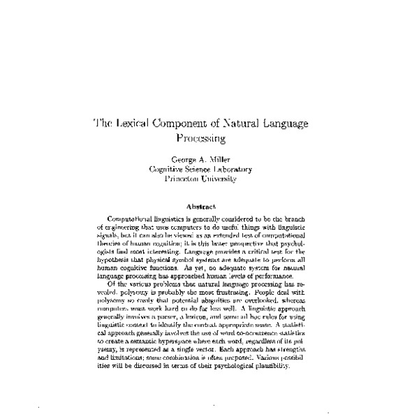 The Lexical Component of Natural Language Processing - ACL Anthology
