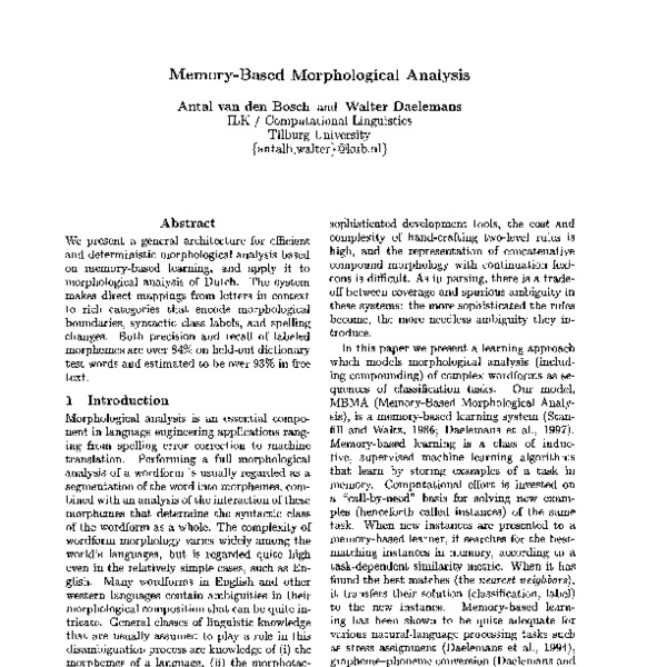 Memory-Based Morphological Analysis - ACL Anthology