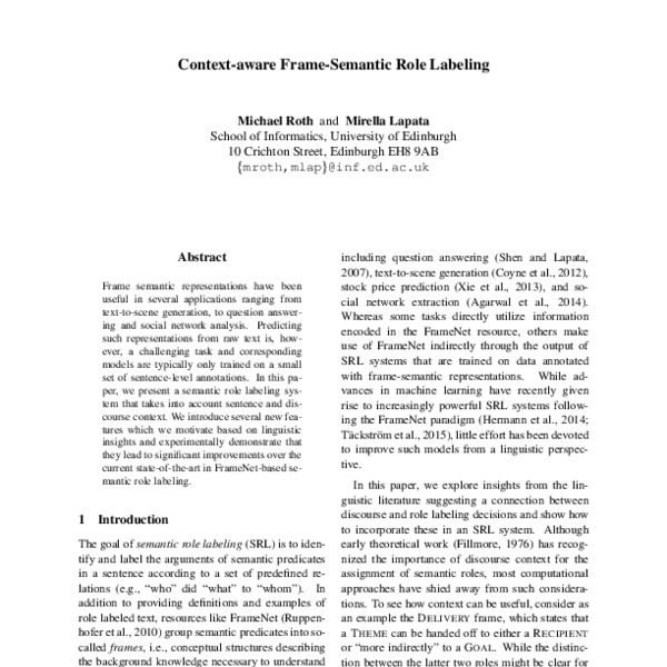 Context aware Frame Semantic Role Labeling ACL Anthology