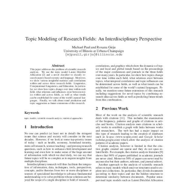 Topic Modeling of Research Fields: An Interdisciplinary Perspective ...