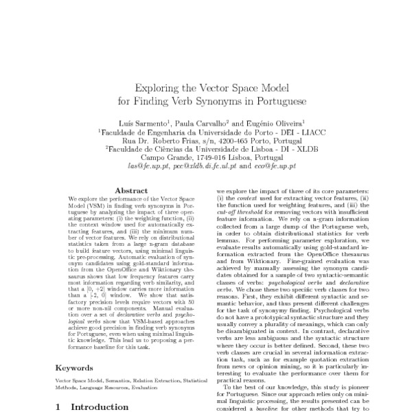 Exploring the Vector Space Model for Finding Verb Synonyms in