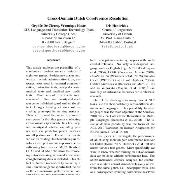 Cross-Domain Dutch Coreference Resolution - ACL Anthology