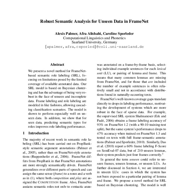 Robust Semantic Analysis for Unseen Data in FrameNet - ACL Anthology