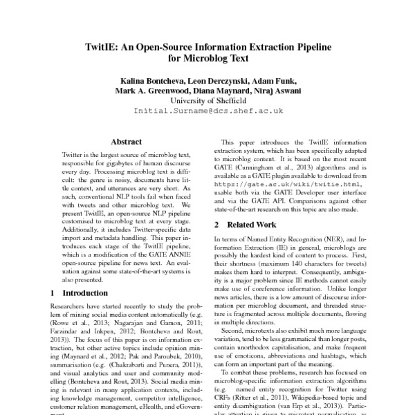 TwitIE An Open Source Information Extraction Pipeline for