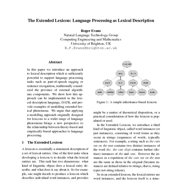 The Extended Lexicon Language Processing as Lexical Description