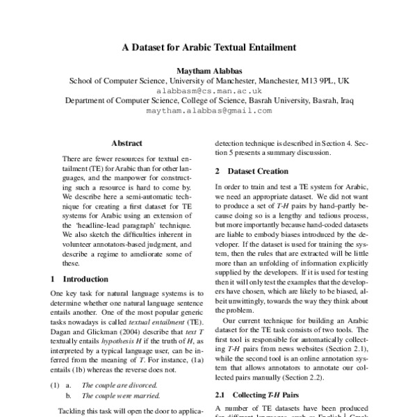 A Dataset for Arabic Textual Entailment - ACL Anthology