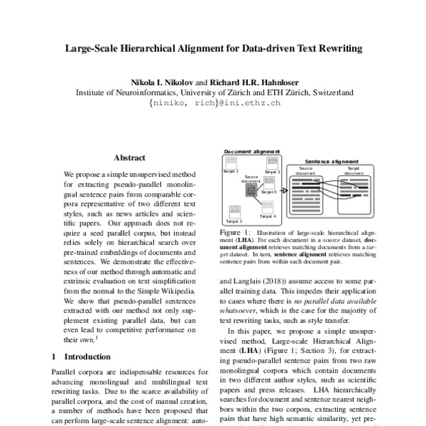 Large-Scale Hierarchical Alignment for Data-driven Text Rewriting - ACL ...