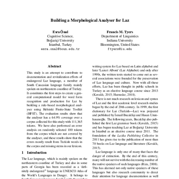 Building a Morphological Analyser for Laz - ACL Anthology