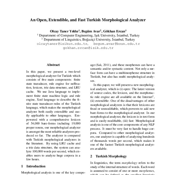 An Open, Extendible, and Fast Turkish Morphological Analyzer - ACL ...