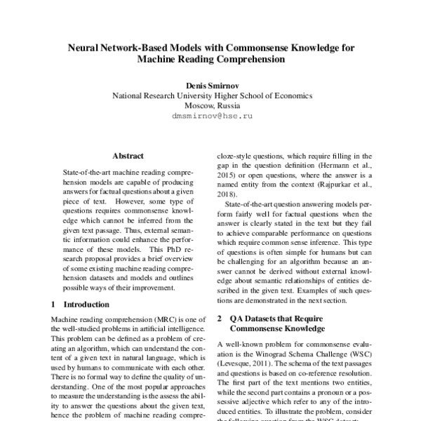 Neural Network-based Models with Commonsense Knowledge for Machine ...