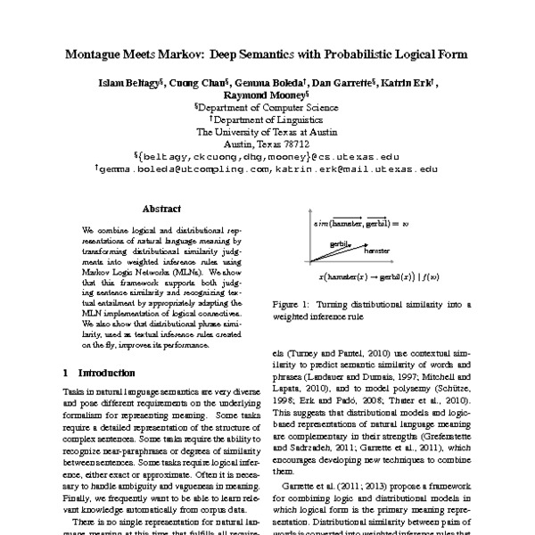 Montague Meets Markov: Deep Semantics with Probabilistic Logical Form ...