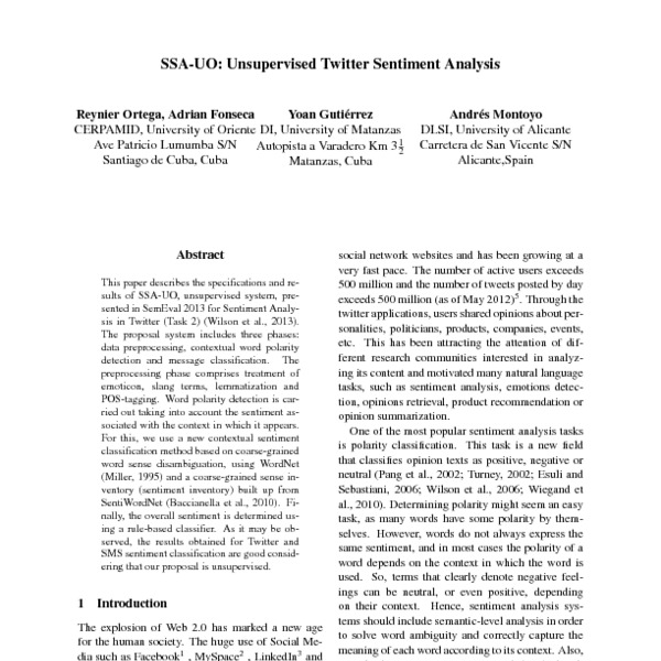 SSA-UO: Unsupervised Sentiment Analysis in Twitter - ACL Anthology